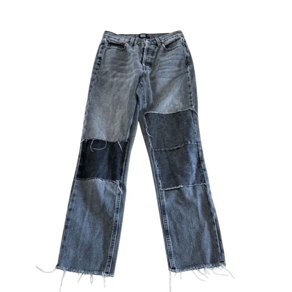 BDG Urban Outfitters Slim Straight Patchwork Grey Jeans Raw Hem Size 27